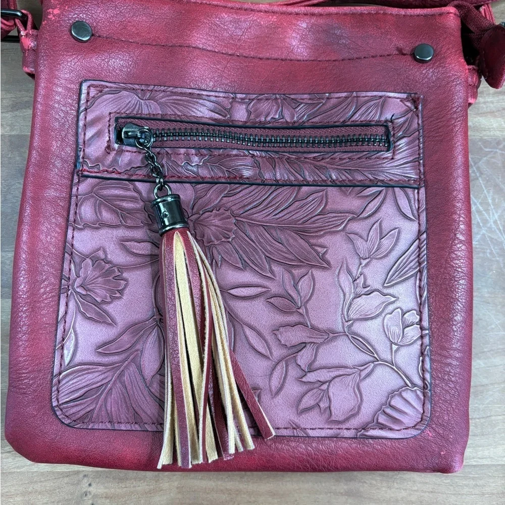 Liz Soto Ruby Red Vegan Leather Multi Pocket Crossbody with Adjustable Strap